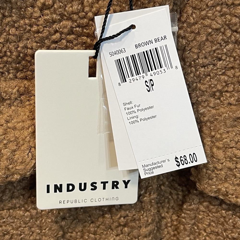 Industry Brown Bear Faux Fur Teddy Cropped Jacket Sherpa Shacket Small NWT - Picture 8 of 12